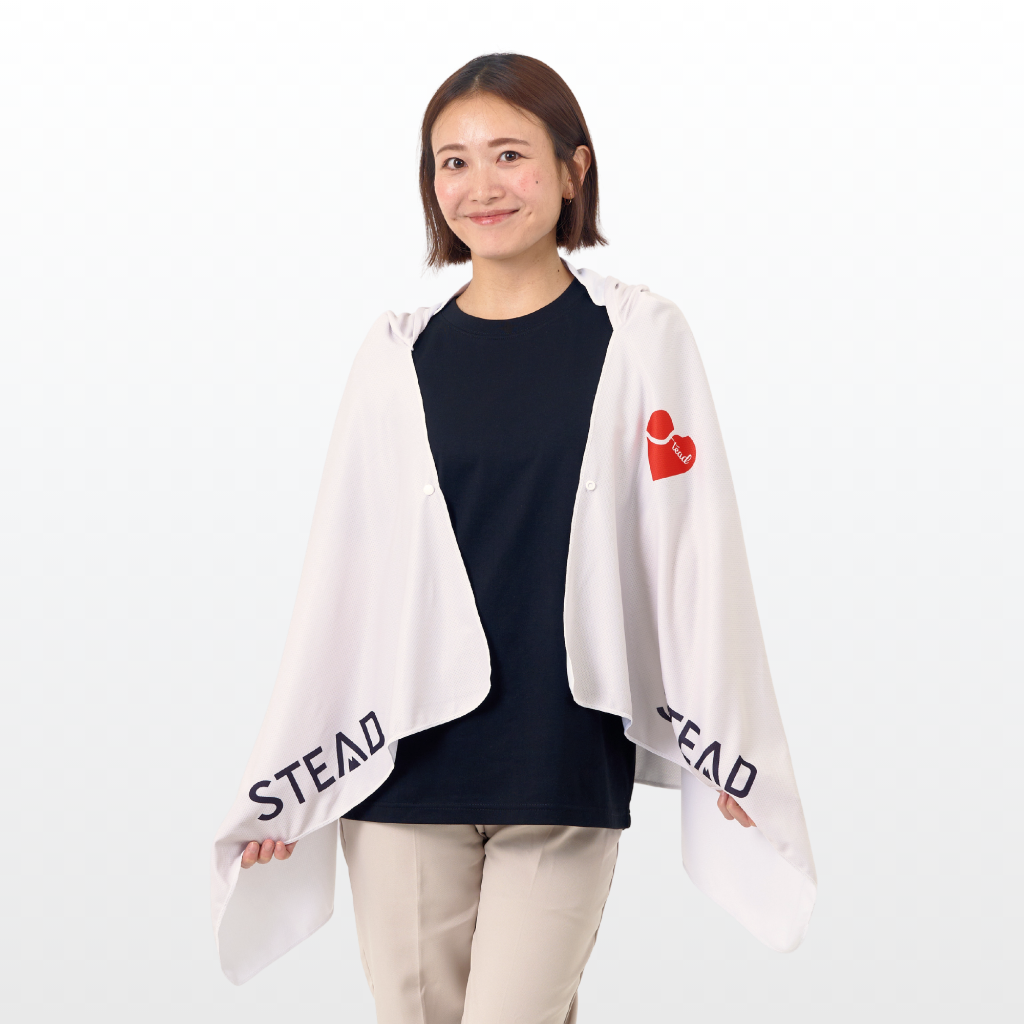 令和の虎　STEAD 冷感ポンチョ アイボリー 冷感アイスポンチョ（アイボリー/ハートロゴ） – STEAD